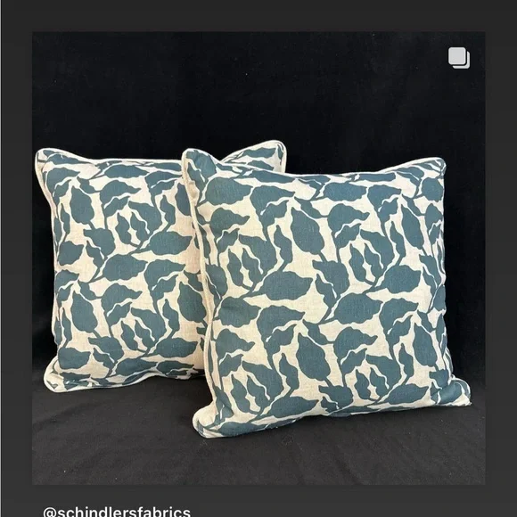 PAIR 20x20 Walter.G Flores Pacific Blue Linen Studio Craft Pillows